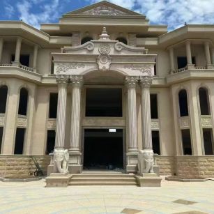 佛山 黄金麻别墅外墙干挂，大柱，大象，蘑菇石，雕花板