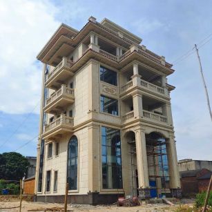 佛山 黄金麻花岗岩石材别墅外墙干挂搭配（雕花栏杆花瓶柱门楼罗马柱）