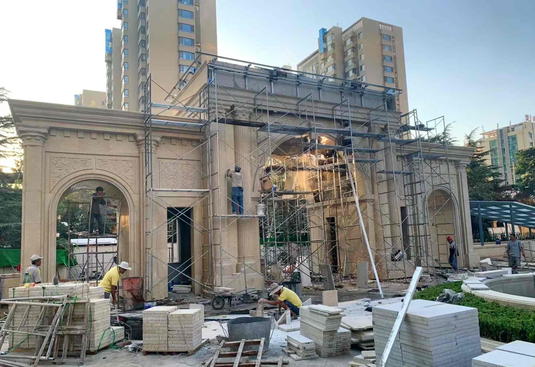 佛山 黄金麻荔枝面花岗岩小区门楼外墙干挂