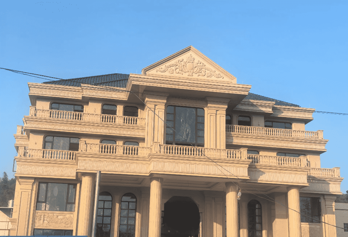 佛山黄金麻别墅外墙干挂石材效果示例