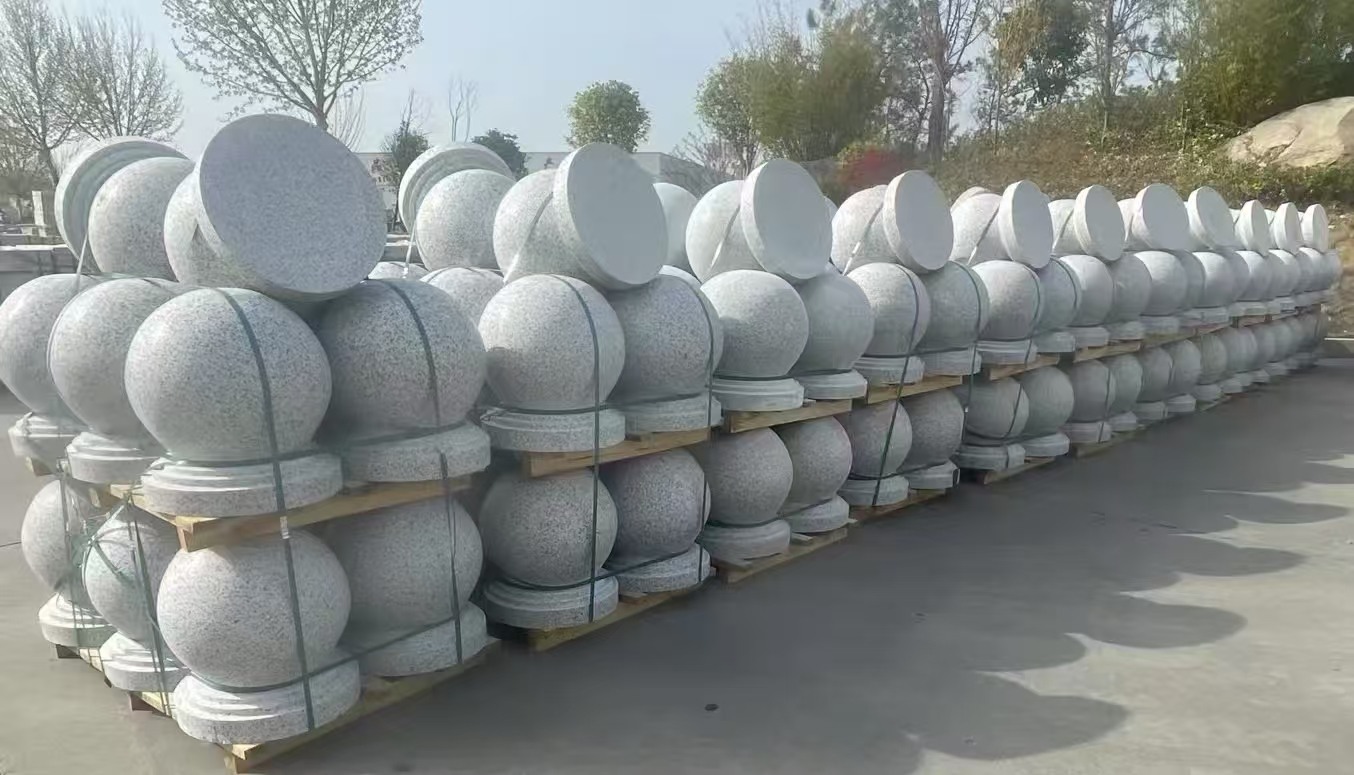 佛山 白麻花岗岩石材圆球，石球，挡车球，隔离球，景观石球，风水球等