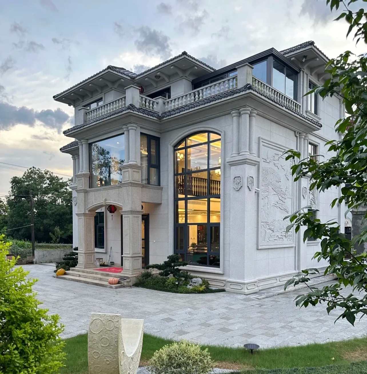 佛山 白麻花岗岩私人别墅干挂石材豪华定制