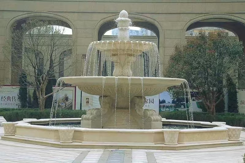 佛山 黄金麻花岗岩异型加工——户外庭院石雕流水喷泉