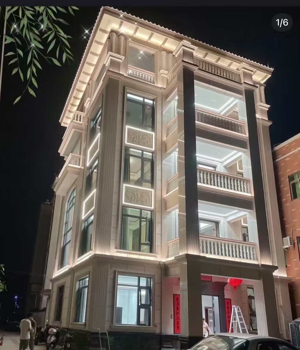 佛山 芝麻白花岗岩别墅外墙夜间效果