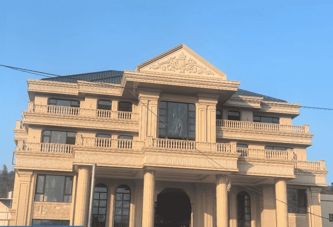 佛山黄金麻别墅外墙干挂石材效果示例